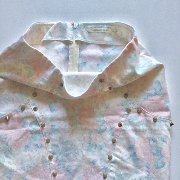 MUSTARD SEED PASTEL FLORAL STUDDED MINI SKIRT SZ M - Picture 4 of 8